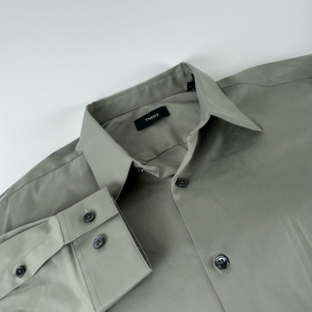 Theory Men's XL Sylvain Kenai Sage Green Cotton Lycra Stretch Button Down Shirt